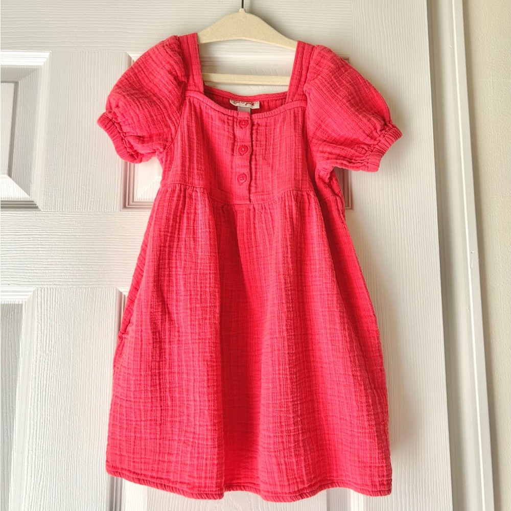 Cat & Jack Bright Pink Puff-Sleeve Cotton Dress Birthday Wedding Easter Summer
